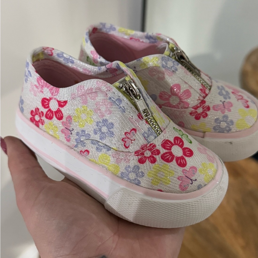 Floral Kids Shoes with Zipper Closure